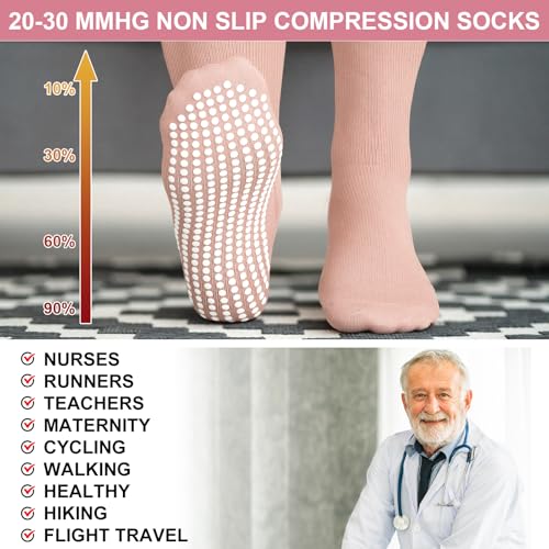 3 Pair Non Slip Compression Socks Women Men - color: Warm Tone, style: Minimalist