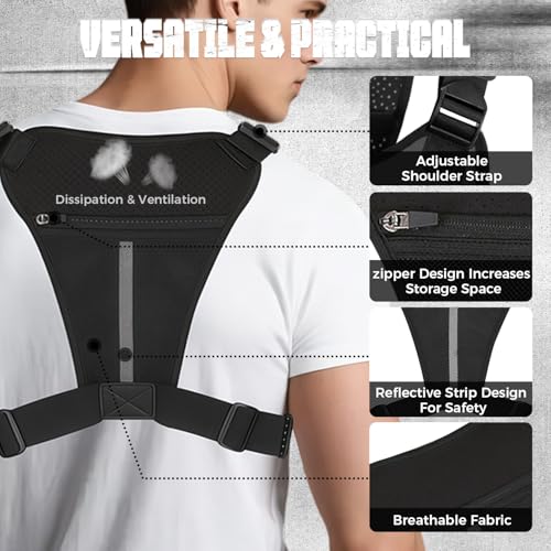 Muserise Outdoor Chest Bag For Men, EDC Chest Pack With Built-In Phone Holder, Lightweight Chest Rig Pouch - color: Black New