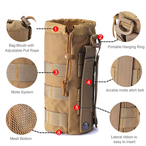 Upgraded Sports Water Bottles Pouch Bag, Tactical Drawstring Molle Water Bottle Holder Tactical Pouches, Travel Mesh Water Bottle Bag Tactical Hydration Carrier - color: Army-1Pack