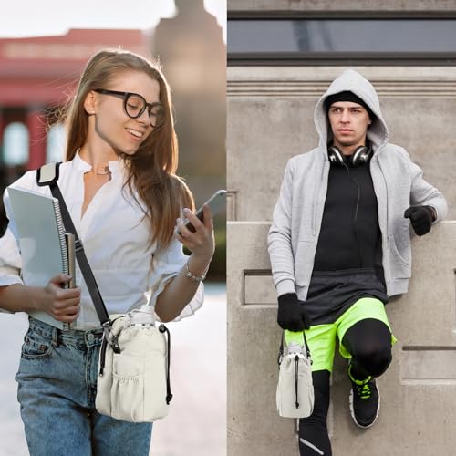 Water Bottle Holder with Strap, 32/40oz Insulation Water Bottle Carrier Bag with Phone Pocket, Water Bottle Sling Bag Crossbody Water Bottle Holder for Hiking Walking - color: Cream