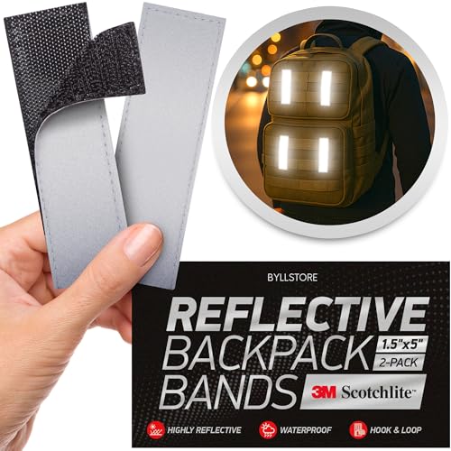 Reflective Backpack Bands | 3M Scotchlite Reflectors | Hook-and-Loop Closure | 1x4 & 1.5x5 in | 2-Pack (Silver) - size: 1.5″ x 5″