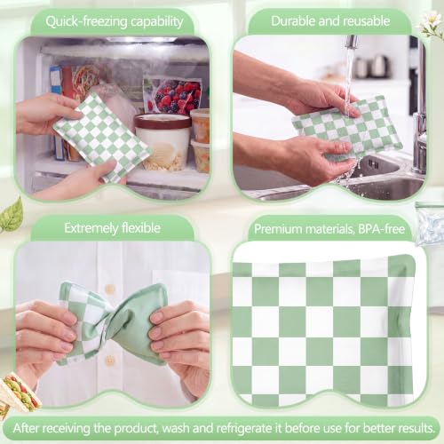 VIHOSE 2 Pcs Ice Packs for Lunch Box Bag - color: Sage Green, style: Checkerboard