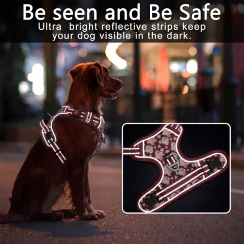 HEELE Dog Harness, Neck Release Buckles, Easy On & Off, Flower Burgundy S - color: Flower Burgundy, size: S (Pack of 1)