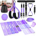 WALITO 15 PCS Pilates Kit, Adjustable Pedal Resistance Band with Handle, Figure 8 Resistance Band for Exercise Women, At Home Workout Equipment Set with Yoga Ball & Booty Bands for Full Body Gym - color: purple