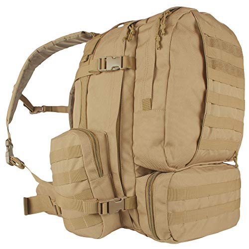 FOX OUTDOOR PRODUCTS Advanced 3-Day Combat Pack | 69L Tactical Backpack w/Dual Hydration Ports, Compression Straps & Storage - color: Coyote