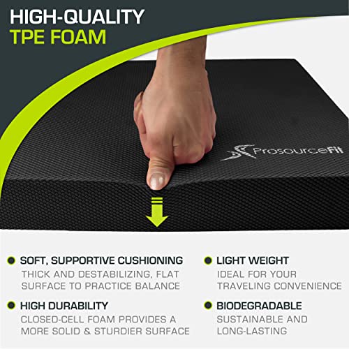 ProsourceFit Exercise Balance Pad, Non-Slip Cushioned Foam Mat & Knee Pad for Fitness and Stability Training, Yoga, Physical Therapy - color: Black, size: 15x19