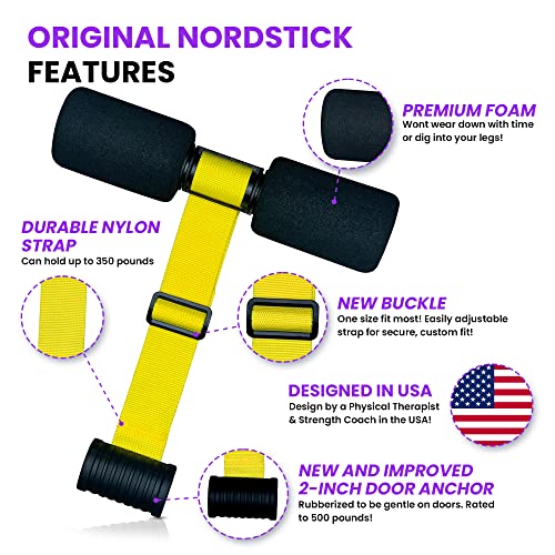 NordStick Nordic Hamstring Curl Strap - Original Nord Stick Exercise Set for Home and Travel - 5 Second Set Up - style: Original - Electric Yellow