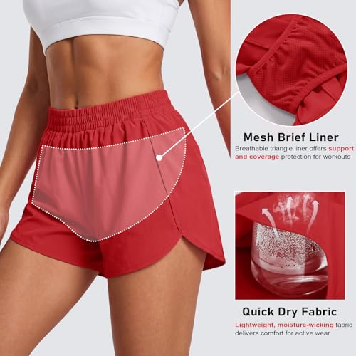 MAGCOMSEN Women's Running Athletic Shorts Zipper Pocket Quick Dry Liner - color: True Red, size: X-Small