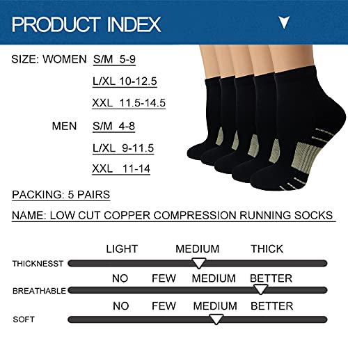Iseasoo Ankle Compression Socks for Women Men, 5 Pairs Copper Running Socks - color: A02-5 White, size: Large-X-Large