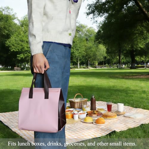 12Pcs Insulated Lunch Bags Disposable Cooler Bag Thermal Grocery Bags - color: Pink and Brown, size: 9.45"(H) x 9.45"(L) x 5.91"(W)