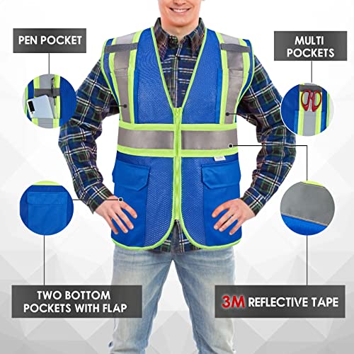 3M High Visibility Reflective Safety Vest with Zipper and Pockets Blue,M - color: 3m-blue, size: Medium