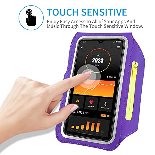 Running Armband with Earphone Pouch Fits Phones up to 6.9" - color: Purple (Up to 6.9''), size: Medium