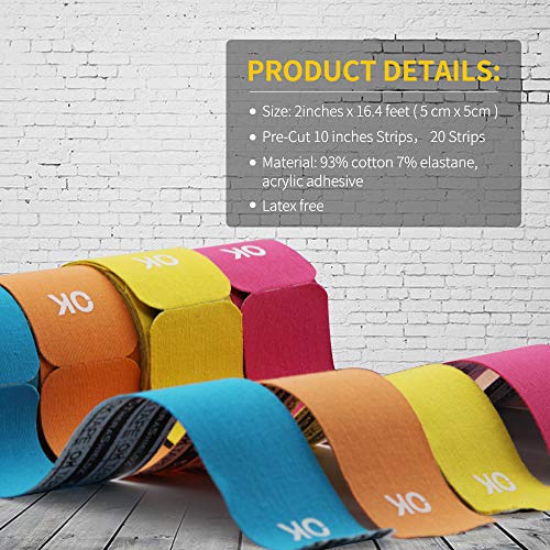 OK TAPE Kinesiology Tape 10 inches Precut, 20 Strips, Cotton Elastic Athletic Tape Latex Free, 2in x 16ft, Green - color: Lime, size: 20 Count (Pack of 1)