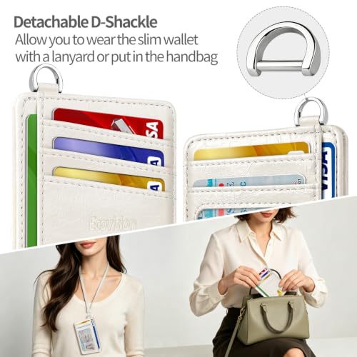 Slim Minimalist Front Pocket Wallet, RFID Blocking Credit Card Holder Wallet with Integrated D-Shackle for Men Women - color: Glossy Off-white