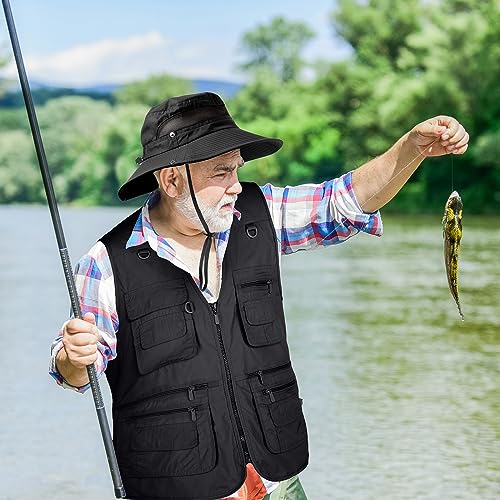 Janmercy 2 Pcs Men's Fishing Vest with Hat for Halloween Cosplay - color: Black, size: XX-Large