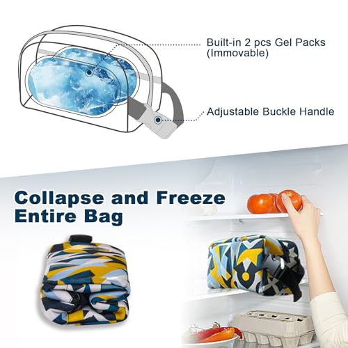 Remobia Hicol Freezable Snack Box with Built-in Ice Packs,Small Insulated Cooler Bag, Freezer Lunch Bag,Zip Closure & Buckle Handle, Easy-Clean for Travel(Geometry) - color: Geometry