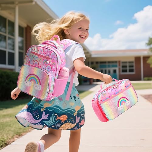 RHCPFOVR Kids Lunch Bag - Insulated Lunch Box for Boys Girls,Washable Lunch Bag and Reusable Toddler Leak-proof Lunchbox for School and Daycare - color: Pink-Rainbow