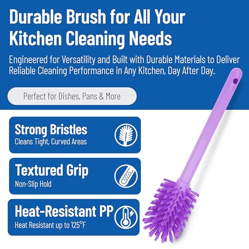 SPARTA Large Water Bottle Brush Ideal for Wide-Mouth Jars, Bottles and Tumblers, Dishwashing Tool with Handle for Home and Commercial Kitchens, Plastic, 16 Inches, Purple (Pack of 4) - color: Purple
