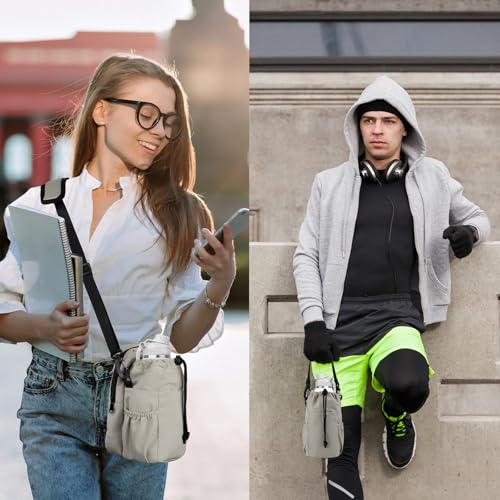 Water Bottle Holder with Strap, 32/40oz Insulation Water Bottle Carrier Bag with Phone Pocket, Water Bottle Sling Bag Crossbody Water Bottle Holder for Hiking Walking - color: Grey