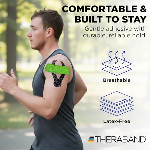 THERABAND Kinesiology Tape, Shoulder, Back & Knee, 1 Roll, Green/Yellow - color: Green/Yellow