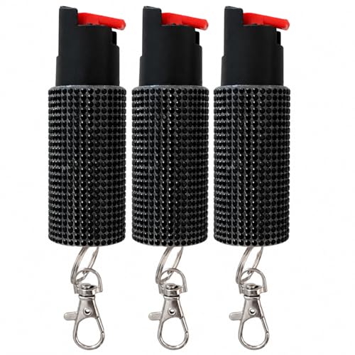 Pepper Spray for Women, Mini Bling Keychain, 12-Ft Range, Quick Release - color: Bling Black
