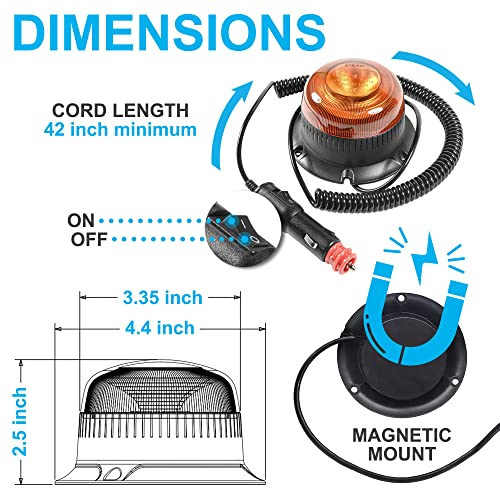 HQRP Amber Beacon Emergency Strobe Construction LED Lights Magnetic Mount, Flashing Caution Safety Warning LED Light for Vehicles, Truck, Golf Cart, Tractor, Postal Car, ATV, UTV, Snow Plow, Forklift - size: Magnetic Mount