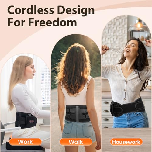 Cordless Heat Pads with Massage for Back Pain Relief, Portable Heated Belt for Lower Back with 3 Heat Levels & 3 Vibration Modes, 5000mAh Rechargeable Heated Back Support with Adjustable Strap