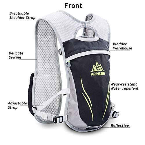AONIJIE Running Vest Hydration Backpack 5L Unisex Trail Water Lightweight - color: Gray and No Water Bladder