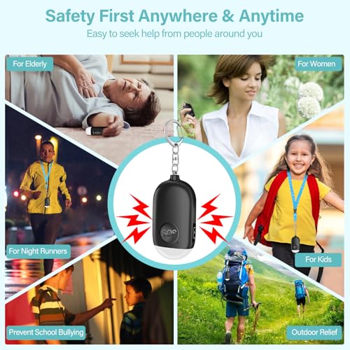 Hion Personal Safety Alarm for Women, 2 Pack Rechargeable 130dB Self Defense Alarm Keychain with LED Flashlight, Emergency Safe Sound Security for Children Elderly College Girls, Black+Pink - color: Black+Pink