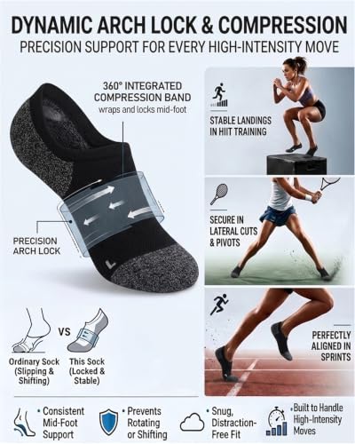 Gonii Compression No Show Athletic Womens Socks Running Cushioned 5-6 Pairs - color: 6 Pairs Black-white, size: 8-10