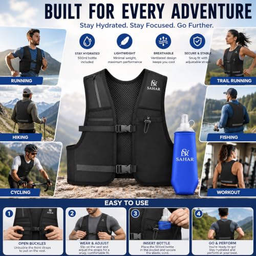 Running Vest for Women & Men with 500ml Soft Flask, Phone Pocket