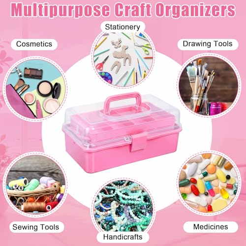2 Pcs 13 Inch 3-Layer Tackle Box Organizer, Adjustable, Pink - color: Pink