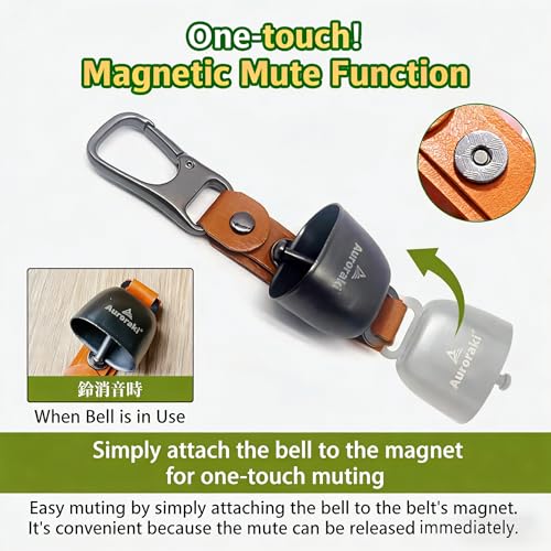 Auroraki's Loud Bear Bell with Magnetic Silencer for Bear Deterrent, Survival, Camping, Hiking, Biking, Climbing - Brown