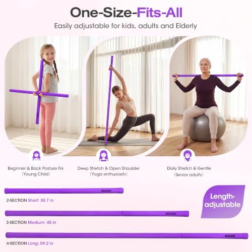 Yoga Stick, Mobility Stick for Stretching, Adjustable Exercise Stick - color: Purple