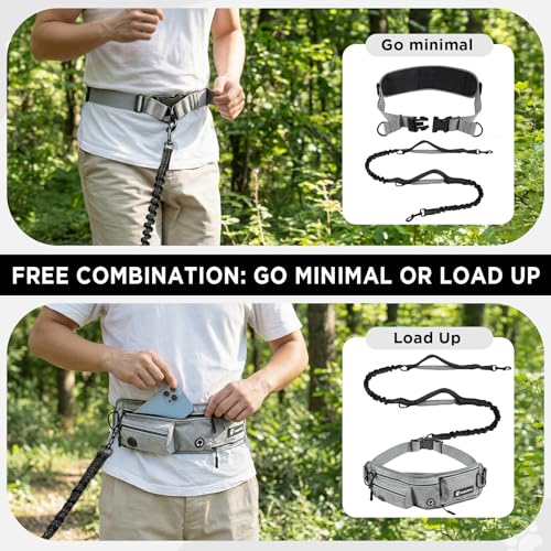 Hands Free Dog Leash with Waist Pack Bungee for Running Gray - color: Gray