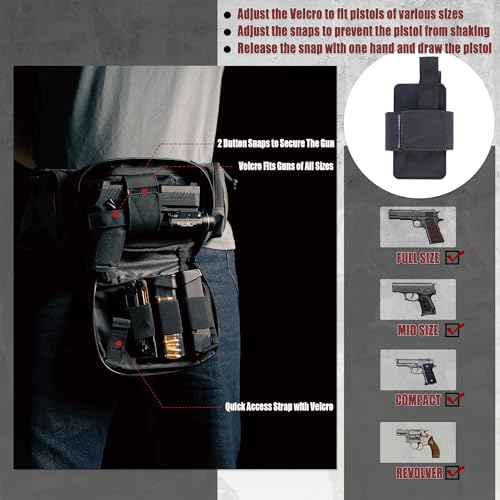 CCW Tactical Fanny Pack for Concealed Carry, 500D Nylon Low Profile EDC Waist Bag with Pistol Holster & YKK Zippers, Everyday Carry Hip Pack - color: Black