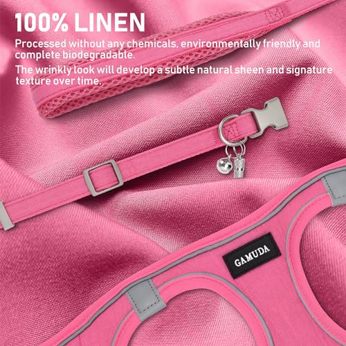 GAMUDA Small Pet Harness Collar and Leash Set, Step in No Chock No Pull Linen Fabric Soft Mesh Dog Vest Harnesses Reflective for Dogs Puppy Cats Kitten Rabbit (Pink, S) - color: Pink, size: Small