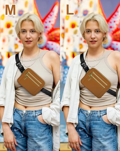 Capolo Fanny Packs for Women 4 Zip Pocket Crossbody Belt Bag Waist Bags - color: Brown, size: Medium