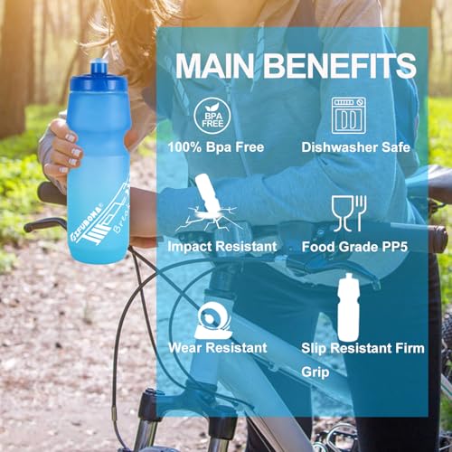 Mtb Bike Water Bottle 750ml Leakproof Squeeze, Dishwasher Safe - color: Black/White+Blue/Green, size: 2‑Pack