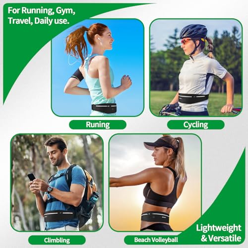Slim Running Belt Fanny Pack for Men Women, Running Phone Holder, Waist Pack Runners Bag Money Belt with 3 Separate Zipper Pouch to Store Your Phone Key Money Safe, Waist Bag-Black - color: Dark