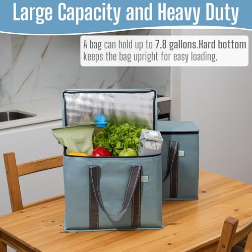 VENO 2 Pack Insulated Grocery Bags, Hard Bottom, Light Blue - color: Light Blue, size: 15.7"W x 12.6"H x 8.7"D - 2 Pack