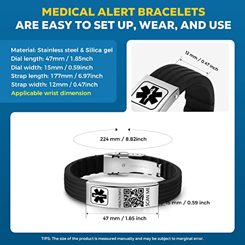Medical Bracelets for Men Women with QR Code Medical Alert ID Bracelets - color: Titanium Silver Black