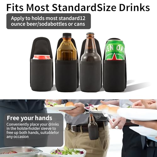 Beer Belt with Beer Bottle Opener Keychain,Beer Holster,Water Bottle Drink Beer Belt Holder,Grilling Beer Gifts for Men Father Day Christmas,Cool Bottle Opener Beer Accessories for Beer Drinker/Lovers - color: Black With Silver Bottle Opener