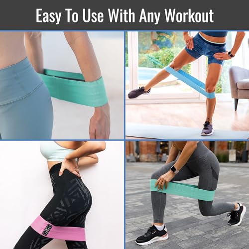 Healthsmart Fabric Resistance Bands, Targets Abs, Glutes, Quads, Calves, Hamstrings, 3 Bands with Variable Resistance Levels, Minimum 15lbs and Maxes at 70lbs, Travel Case & Exercises Included - color: Pastel