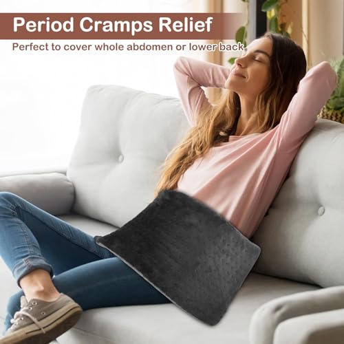 Heating Pad for Back Pain Relief & Period Cramps,12x24 Inches,XL Heating Pad for Shoulder and Neck,with 4 Temperature Controllers | Auto Shut-Off | Dry/Moist Heat Therapy, Gift for Women Men - color: B.black & White 12x24"