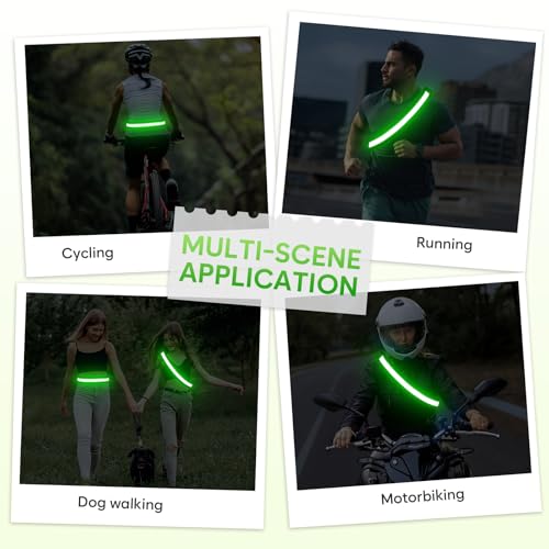 Illumifun LED Running Belt - USB Rechargeable Light Up Sash, High-Visibility Elastic Waistband Light for Running Cycling Hiking Camping Nighttime Activities - color: Green