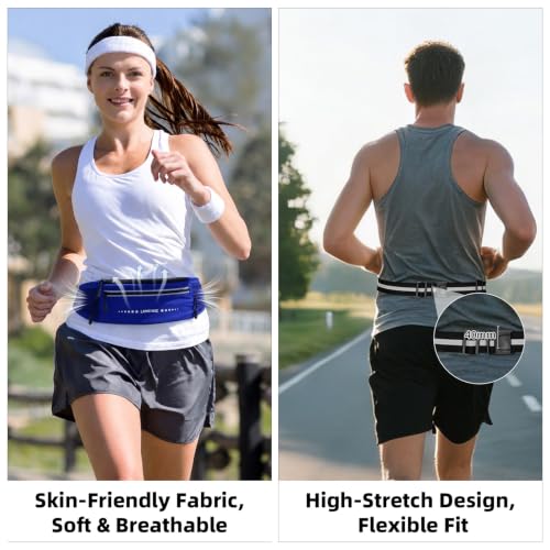 Lightweight Running Belt, Water-Resistant Waist Pack for Women & Men, 4-Zone Organization Fits Up to 7" Phone, Reflective Strips Design for Marathon Training, Jogging, Hiking, Commuting - color: Blue