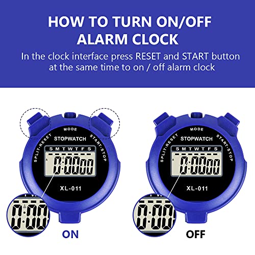 Vicloon Digital Timer, Simple Sport Timer with Large Display, Single Lap Split Stopwatch, 12/24 Hour Clock Alarm Date for Coaches Kids Training Swimming Running (Blue) - color: Blue