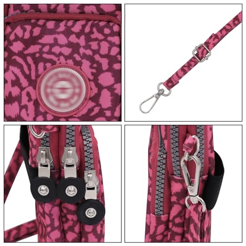 ZGMYC 3-Layers Cellphone Pouch Wristlet Purse Waterproof Sports Armband Shoulder Bag Wallet - color: Pink Leopard Print