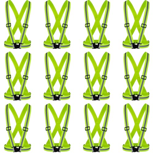 Hercicy 12 Pcs Reflective Safety Vest Hi Vis Adjustable Straps Yellow - color: Yellow